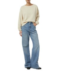 hellbeige Pullover mit einem Rundhalsausschnitt von Comma