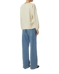 hellbeige Pullover mit einem Rundhalsausschnitt von Comma