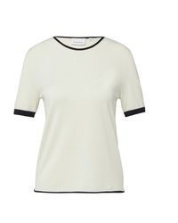 hellbeige Pullover mit einem Rundhalsausschnitt von Comma
