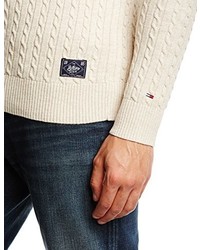 hellbeige Pullover mit einem Rundhalsausschnitt von Hilfiger Denim