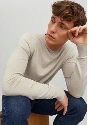 hellbeige Pullover mit einem Rundhalsausschnitt von Jack & Jones