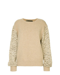 hellbeige Pullover mit einem Rundhalsausschnitt von Muller Of Yoshiokubo