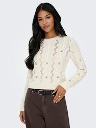 hellbeige Pullover mit einem Rundhalsausschnitt von Only