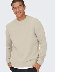 hellbeige Pullover mit einem Rundhalsausschnitt von ONLY & SONS