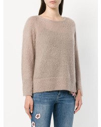 hellbeige Pullover mit einem Rundhalsausschnitt von Luisa Cerano