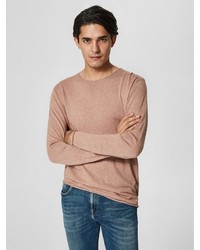 hellbeige Pullover mit einem Rundhalsausschnitt von Selected Homme