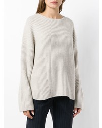 hellbeige Pullover mit einem Rundhalsausschnitt von Le Kasha