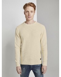 hellbeige Pullover mit einem Rundhalsausschnitt von Tom Tailor Denim