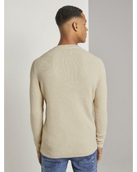 hellbeige Pullover mit einem Rundhalsausschnitt von Tom Tailor Denim