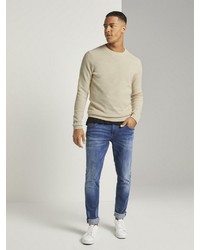 hellbeige Pullover mit einem Rundhalsausschnitt von Tom Tailor Denim