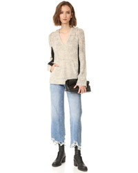 hellbeige Pullover mit einem V-Ausschnitt von Pam & Gela
