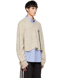 hellbeige Pullover mit einem V-Ausschnitt von Doublet