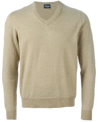 hellbeige Pullover mit einem V-Ausschnitt von Drumohr