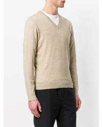 hellbeige Pullover mit einem V-Ausschnitt von BOSS HUGO BOSS