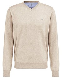 hellbeige Pullover mit einem V-Ausschnitt von Fynch Hatton