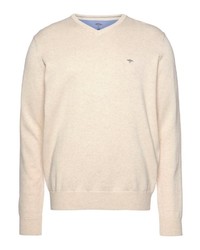 hellbeige Pullover mit einem V-Ausschnitt von Fynch Hatton