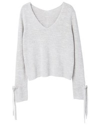hellbeige Pullover mit einem V-Ausschnitt von Mango