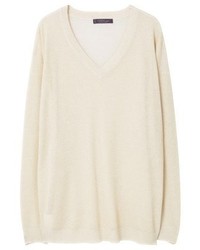 hellbeige Pullover mit einem V-Ausschnitt von Mango