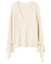 hellbeige Pullover mit einem V-Ausschnitt von Mango