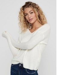 hellbeige Pullover mit einem V-Ausschnitt von Only