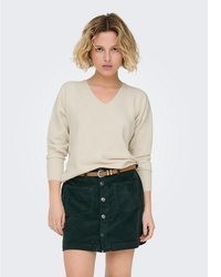 hellbeige Pullover mit einem V-Ausschnitt von Only