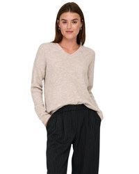 hellbeige Pullover mit einem V-Ausschnitt von Only