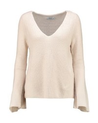 hellbeige Pullover mit einem V-Ausschnitt von Only