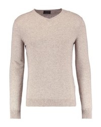 hellbeige Pullover mit einem V-Ausschnitt von Sisley
