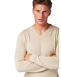 hellbeige Pullover mit einem V-Ausschnitt von Tom Tailor