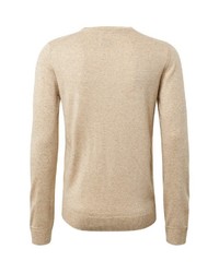 hellbeige Pullover mit einem V-Ausschnitt von Tom Tailor