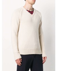 hellbeige Pullover mit einem V-Ausschnitt von Nuur