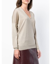 hellbeige Pullover mit einem V-Ausschnitt von Jean Paul Knott