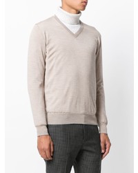 hellbeige Pullover mit einem V-Ausschnitt von Eleventy