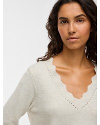 hellbeige Pullover mit einem V-Ausschnitt von Vila