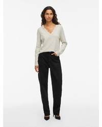 hellbeige Pullover mit einem V-Ausschnitt von Vila