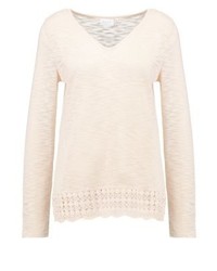 hellbeige Pullover mit einem V-Ausschnitt von Vila