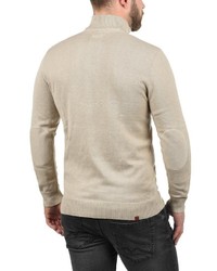 hellbeige Pullover mit einem zugeknöpften Kragen von BLEND