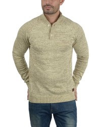 hellbeige Pullover mit einem zugeknöpften Kragen von BLEND