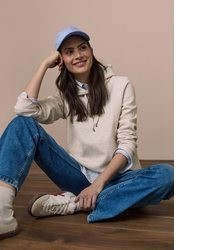 hellbeige Pullover mit einer Kapuze von Cecil