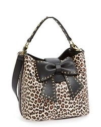 hellbeige Satchel-Tasche mit Leopardenmuster