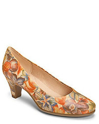 hellbeige Schuhe aus Leder mit Blumenmuster