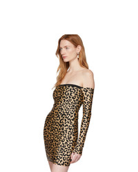 hellbeige schulterfreies Kleid mit Leopardenmuster von Halpern