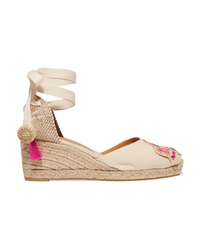 hellbeige Segeltuch Espadrilles mit Blumenmuster