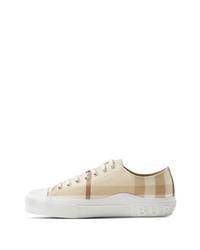 hellbeige Segeltuch niedrige Sneakers mit Karomuster von Burberry