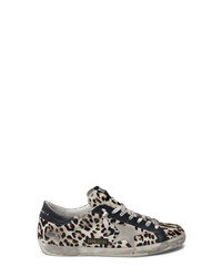 hellbeige Segeltuch niedrige Sneakers mit Leopardenmuster