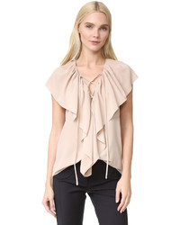 hellbeige Seide Bluse mit Rüschen von Derek Lam