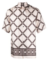 hellbeige Seide Kurzarmhemd mit geometrischem Muster von 73 London