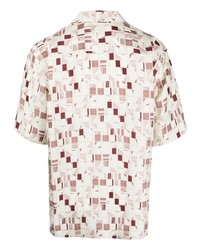 hellbeige Seide Kurzarmhemd mit geometrischem Muster von Corneliani