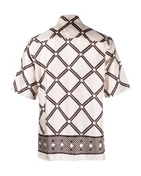 hellbeige Seide Kurzarmhemd mit geometrischem Muster von 73 London
