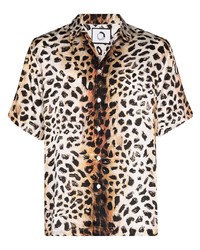 hellbeige Seide Kurzarmhemd mit Leopardenmuster von Endless Joy